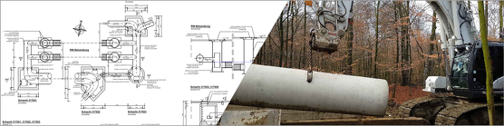 Zeichnung und Bagger