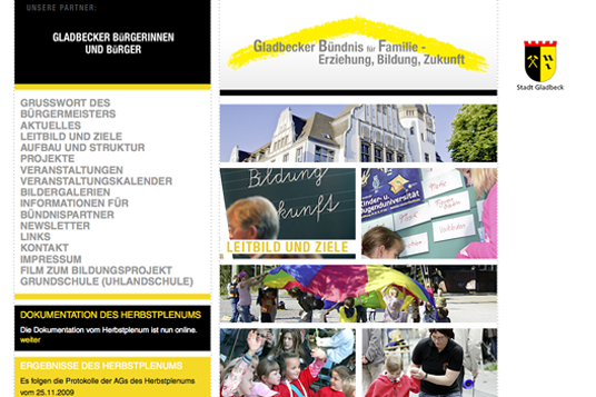 Das Bild zeigt einen Screenshot der Internetseite des Gladbecker Bündnisses